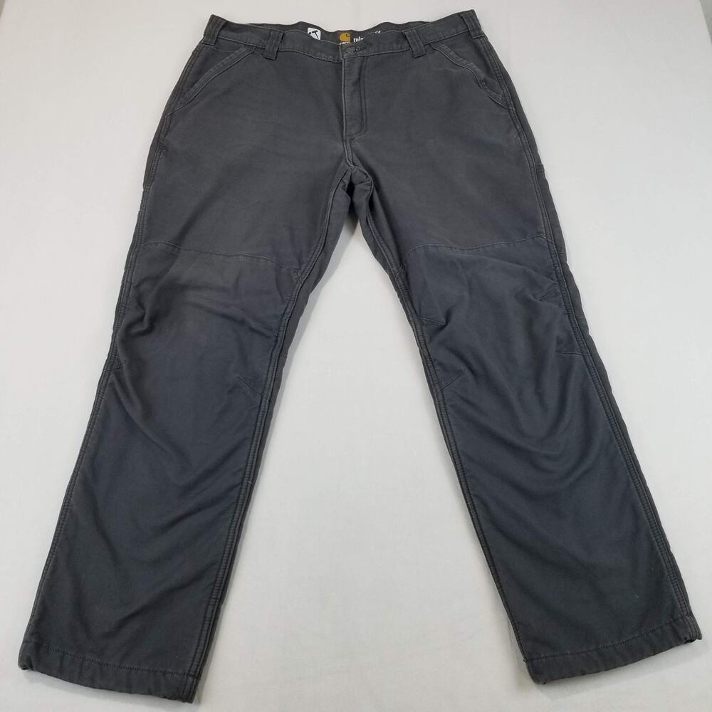 Carhartt Pants Mens 38x30 Gray Double Knee Relaxed Fit Fleece Lined Carpenter